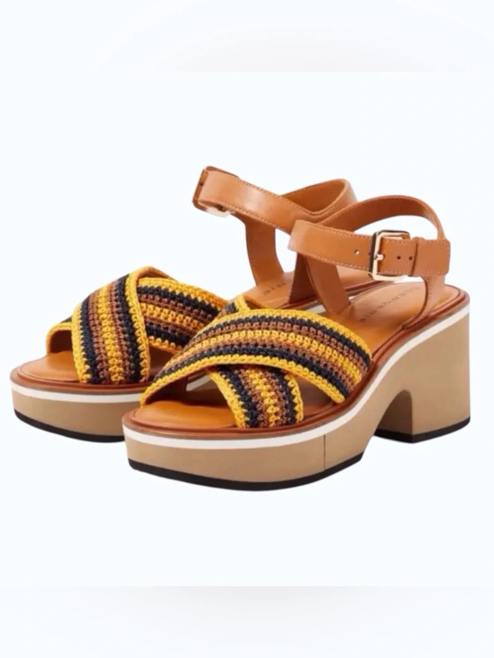 Robert Clergerie Carya Woven Platform Sandals Mustard/Tan Size-US 8/EUR 38.5 NIB